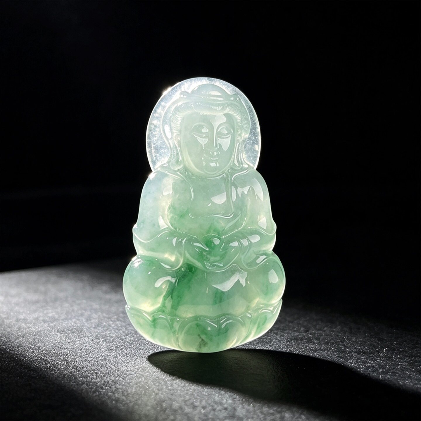 七彩云南缅甸A货天然翡翠糯冰种飘龙阳绿翡翠观音挂件吊坠