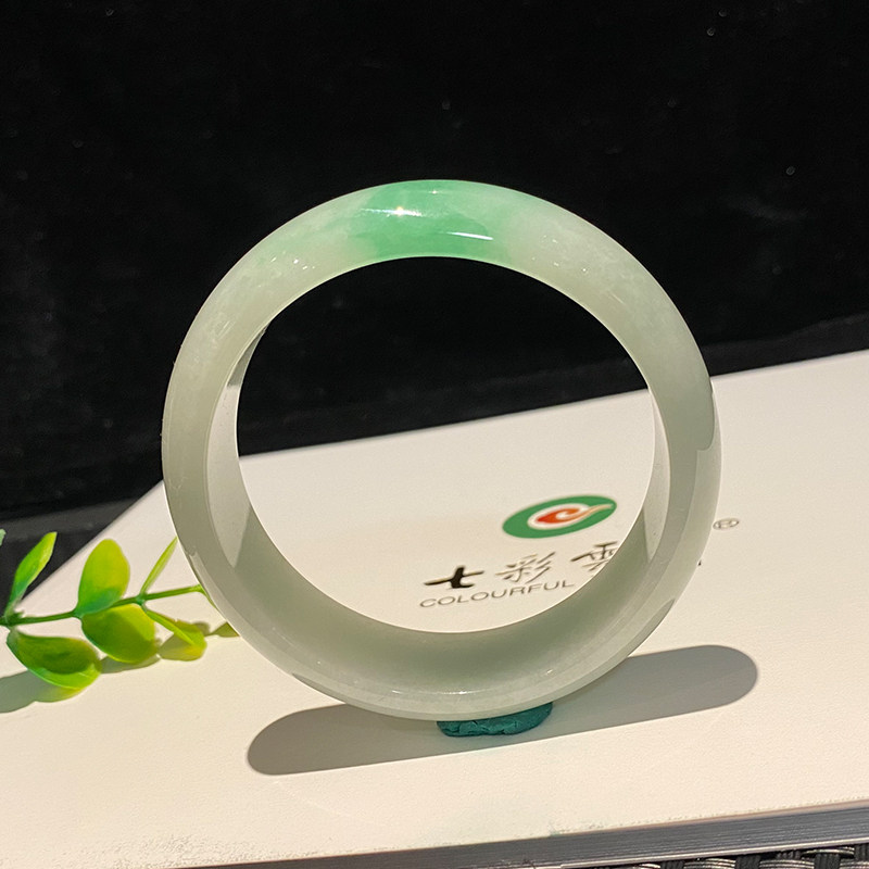 七彩云南缅甸A货天然翡翠带证书白底青翡翠手镯一物一证支持复检