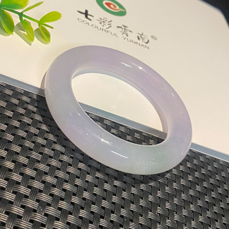 七彩云南缅甸A货天然翡翠带证书飘绿花圆条手镯一物一证支持复检