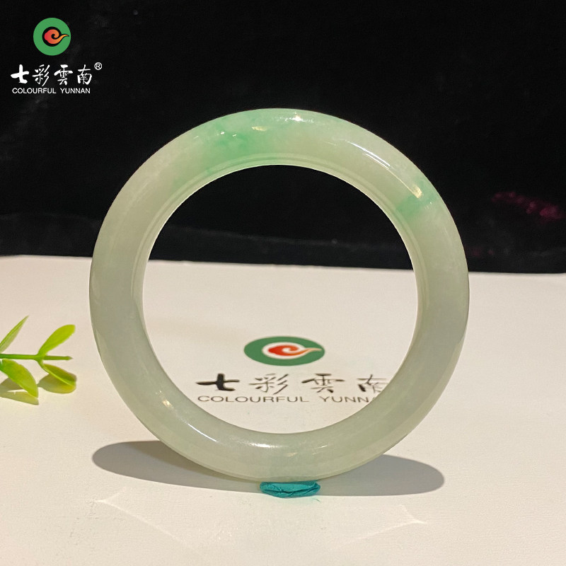 七彩云南缅甸A货天然翡翠带证书冰糯种黄加绿圆条翡翠手镯