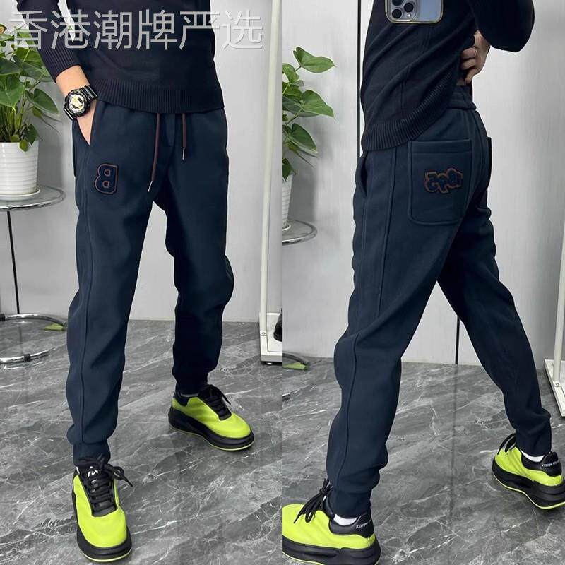 高端刺绣束脚卫裤男士秋冬季2025年新款加绒男裤休闲运动裤子男款