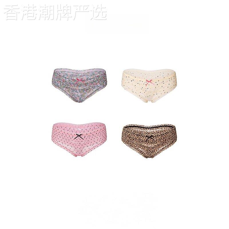 美式复古性感蕾丝豹纹碎花内裤女士低腰浪潮花边网纱半透明三角裤