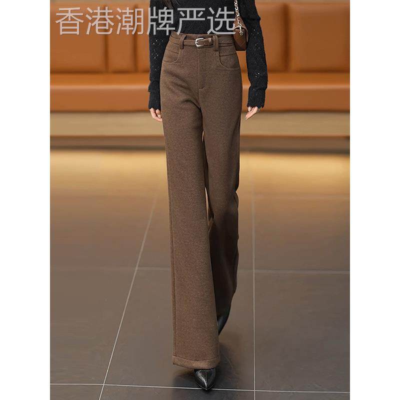 高级感羊呢阔腿裤女2025秋冬季新款宽松垂感加厚毛呢直筒休闲裤子