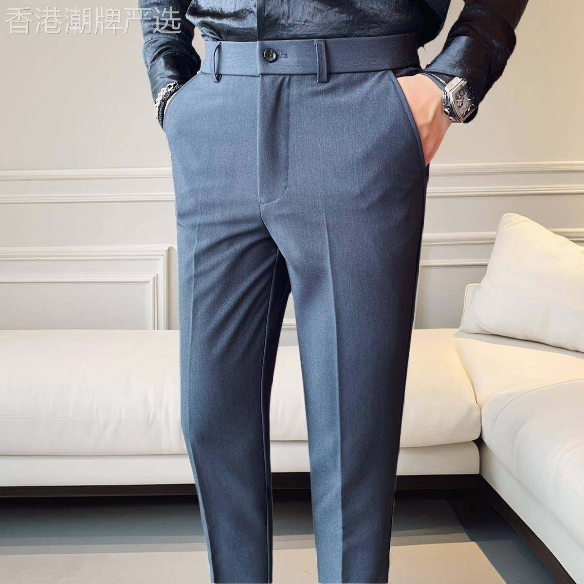 新款高端商务休闲西裤男士秋冬季修身垂感小脚纯色西装长裤子男款