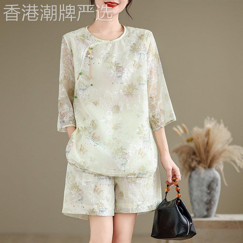 夏季套装女2026新款新中式国风复古七分袖上衣短裤洋派时髦两件套