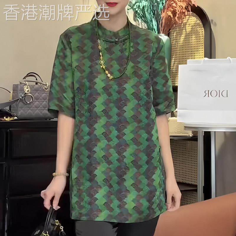 小众国风减龄绿色短袖女2026年夏季新款显白别致盘扣宽松舒适上衣