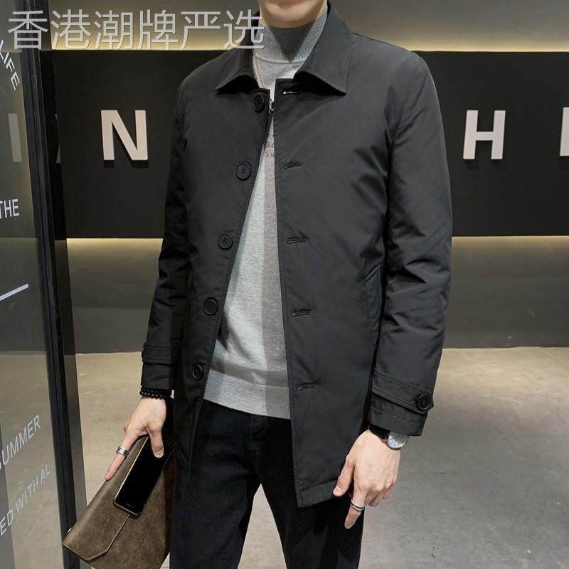 羽绒服男中长款冬季2024年新款大码轻薄潮牌翻领修身风衣男士外套