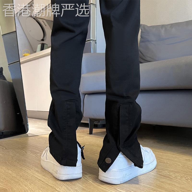 牛仔裤男款春秋季潮牌宽松开叉微喇阔腿裤潮流百搭直筒休闲长裤子