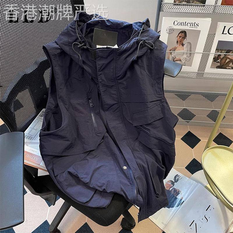 高端美式痞帅机能风工装马甲外套男士春夏季新款潮牌无袖连帽上衣