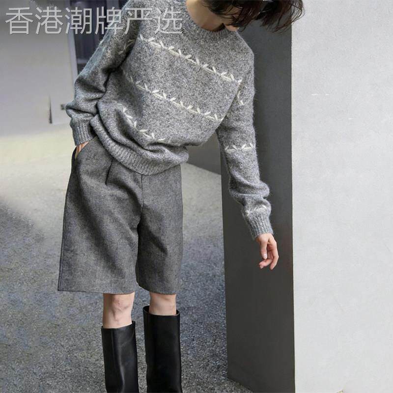 2025冬季大码复古几何风圆领毛衣女宽松百搭针织衫显瘦艺术感穿搭