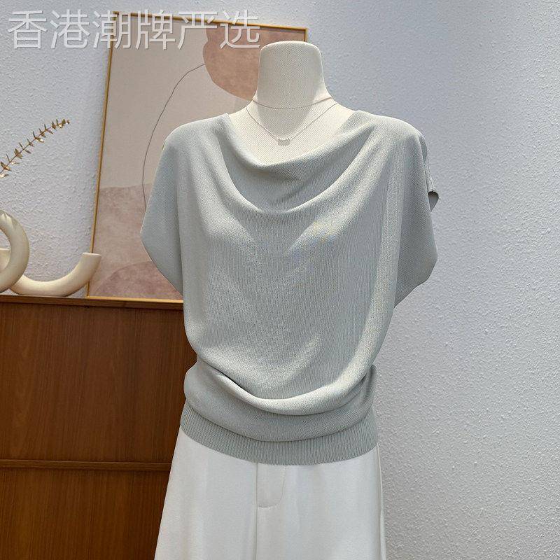 高级感一字领短袖t恤女夏新款薄款洋派宽松透气显瘦气质收腰上衣