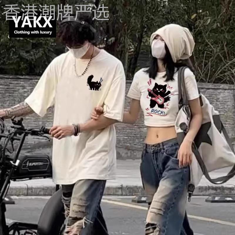 特别的情侣装短袖t恤男女士2025新款夏季高级感一长一短款上衣服
