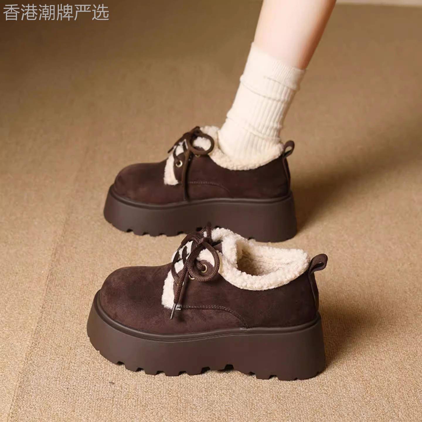 复古休闲厚底雪地靴女冬季新款加绒加厚勃肯鞋保暖棉鞋时尚毛毛鞋