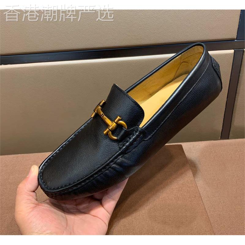 Lusam 2025新款金属扣豆豆鞋男真皮一脚蹬休闲百搭皮鞋套脚驾车鞋