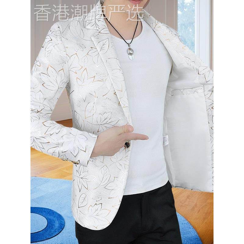 高级感休闲西服男士秋冬季新款韩版修身印花单西上衣痞帅西装外套