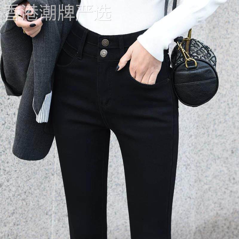黑色牛仔裤女高腰2026年秋冬显瘦显高弹力紧身外穿加绒九分小脚裤