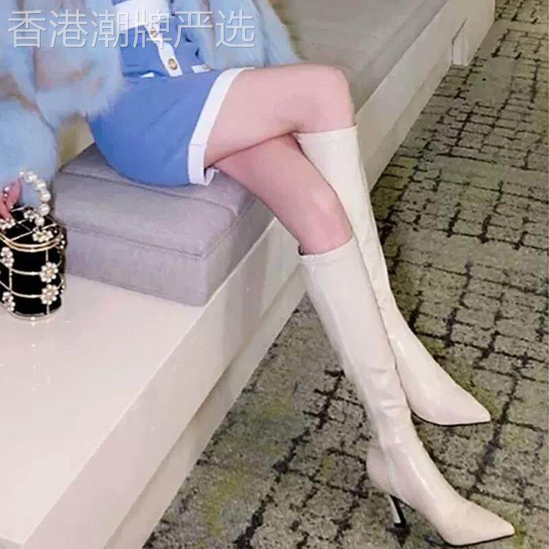 泫雅同款白色高跟长靴女2026冬季新款细跟尖头靴子高跟瘦瘦长筒靴