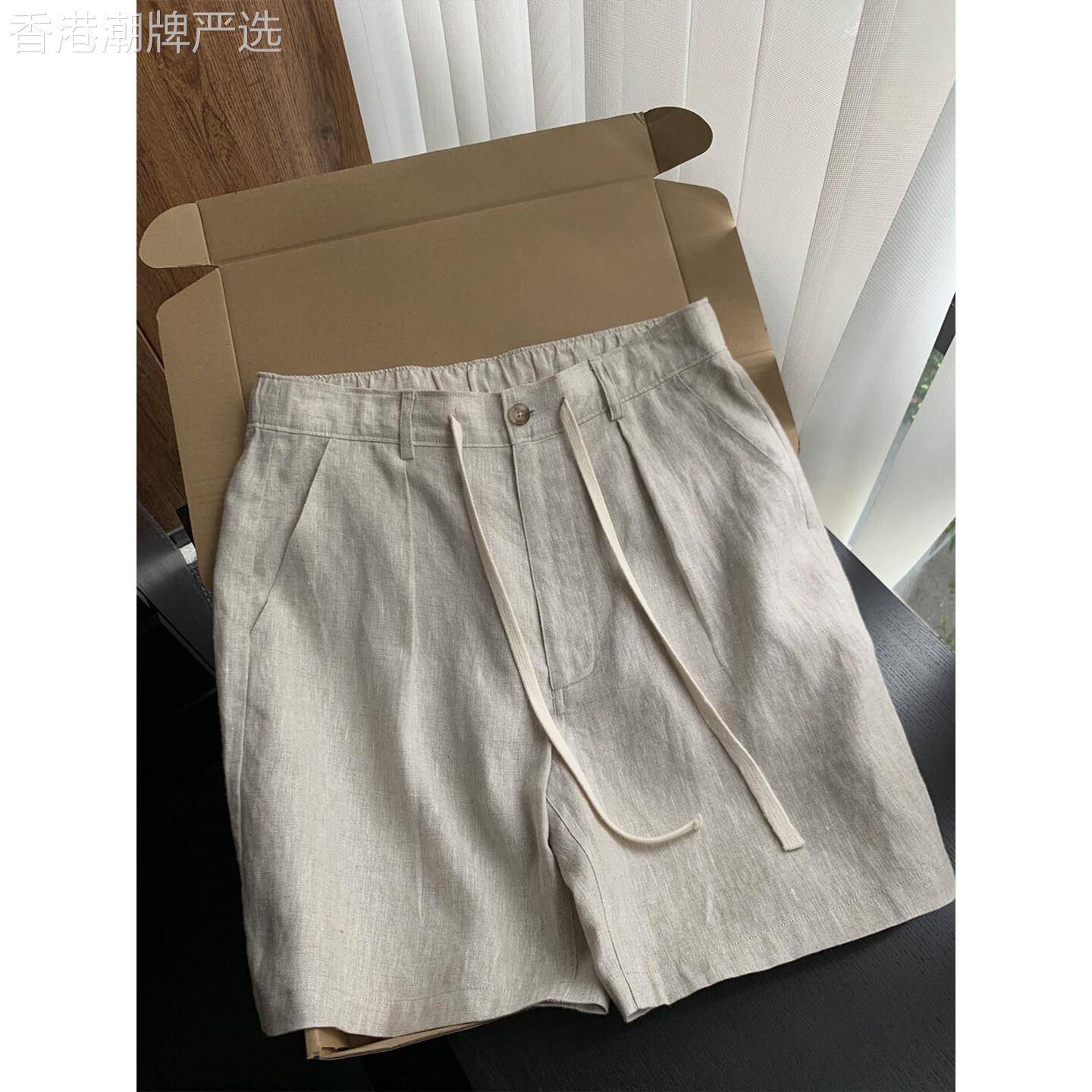 老钱风天丝亚麻短裤男士夏季薄款宽松休闲棉麻裤子轻熟西装五分裤