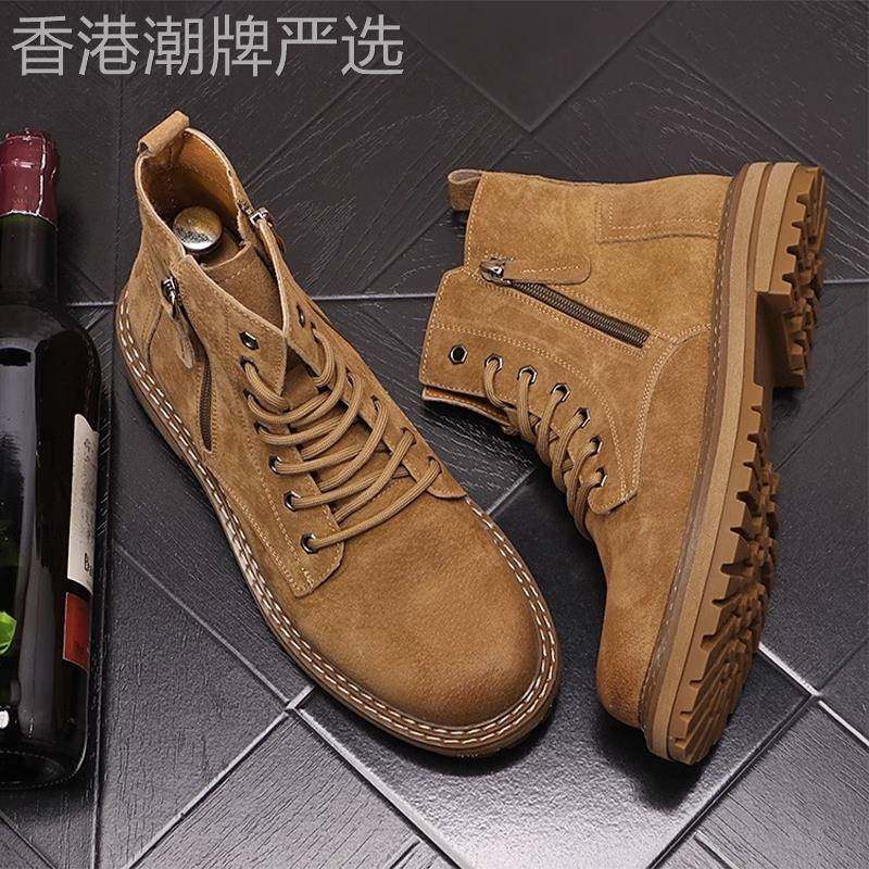 马丁靴男款高帮真皮英伦风侧拉链厚底复古内增高休闲磨砂皮短靴男