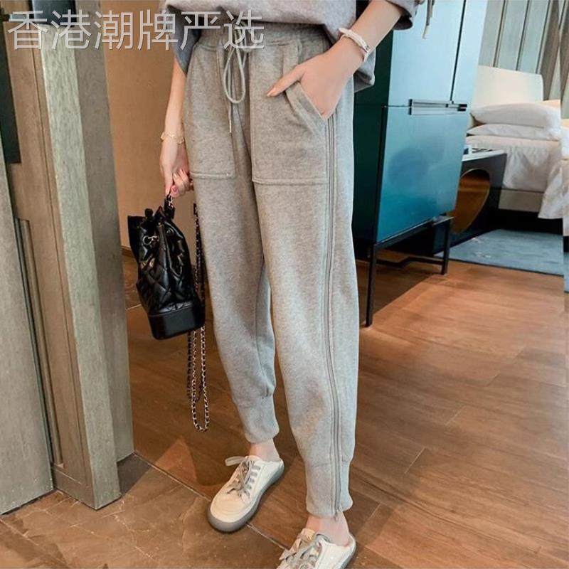灰色运动裤女秋冬加绒韩版2025束脚卫裤小个子休闲春秋显瘦哈伦裤