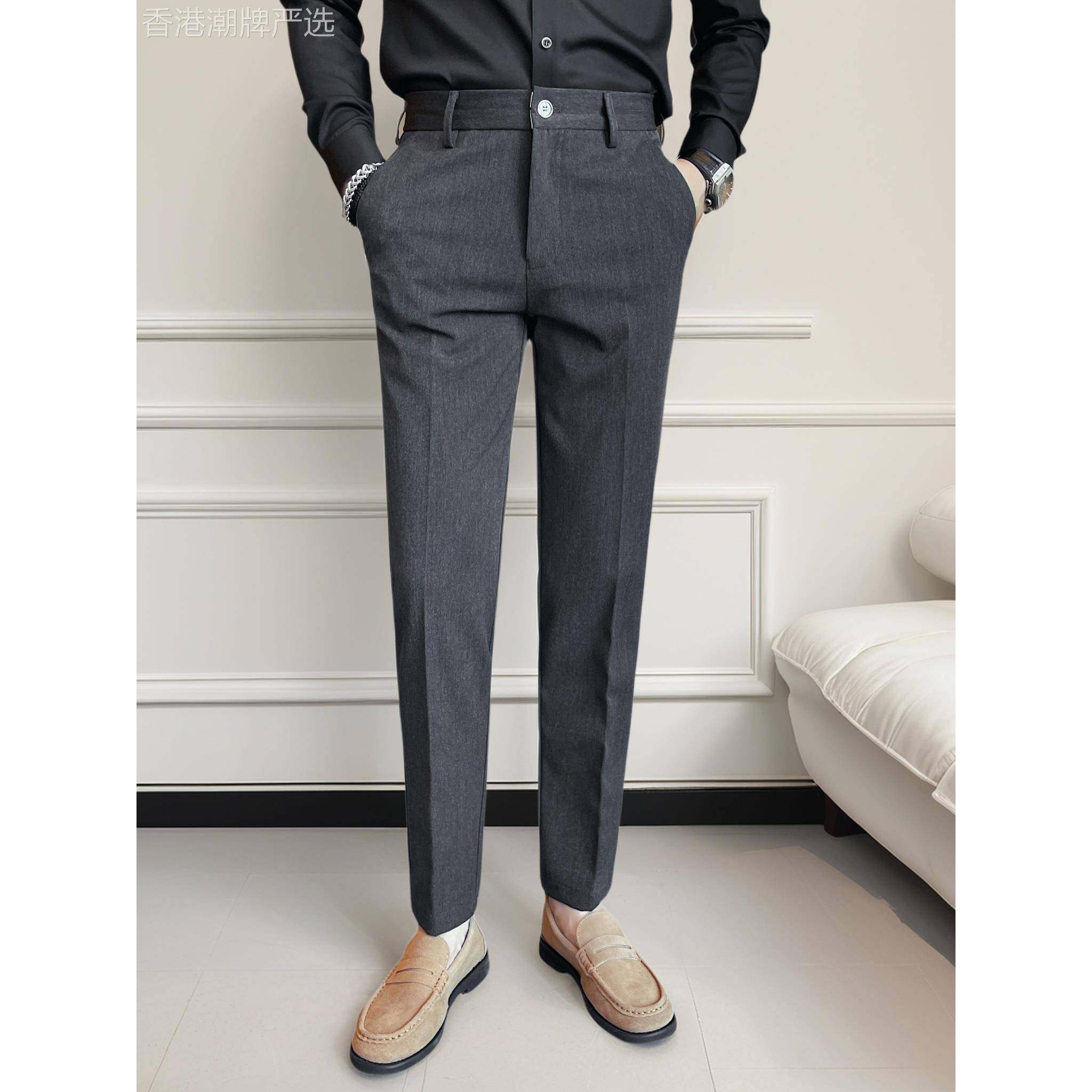 高端商务休闲西裤男秋冬季新款免烫西装裤抗皱时尚修身小脚长裤子