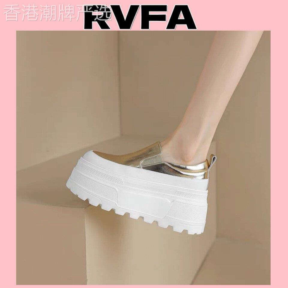 韩版厚底懒人乐福鞋女真皮圆头一脚蹬单鞋小个子轻便高跟松糕鞋潮