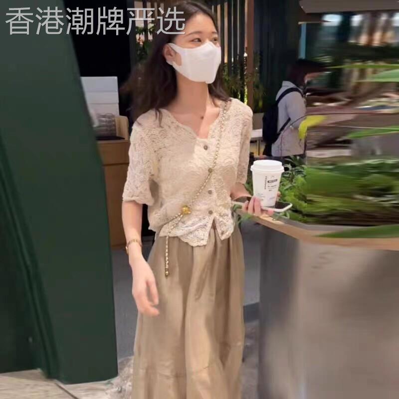 韩国2026夏季新款法式蕾丝衫女短袖V领开衫设计感小众薄款小披肩