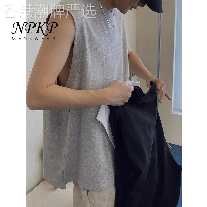 纯色无袖T恤男夏季新款宽松百搭黑白灰运动背心潮流休闲叠穿上衣