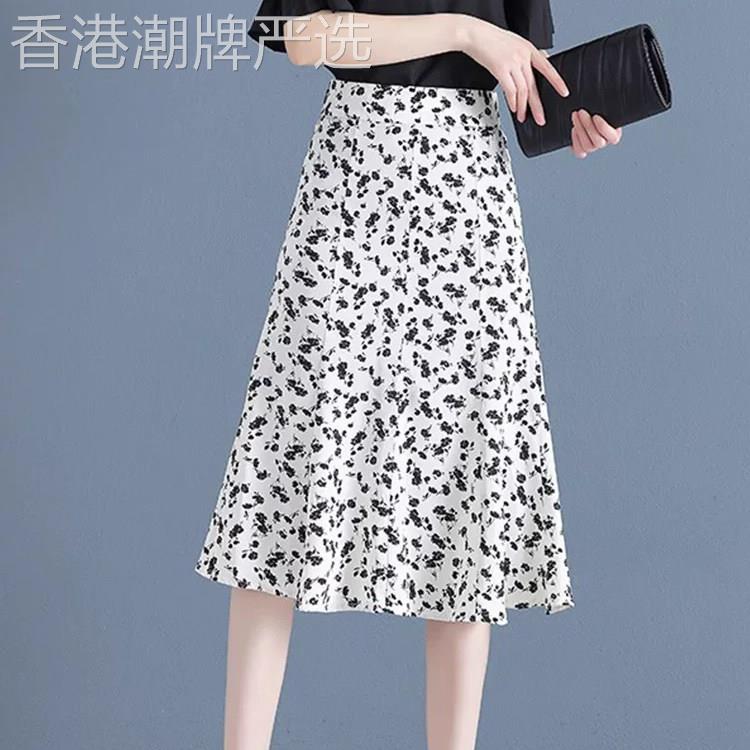 雪纺气质半身裙女2026夏季新款高腰薄款碎花a字一步百褶大摆裙子
