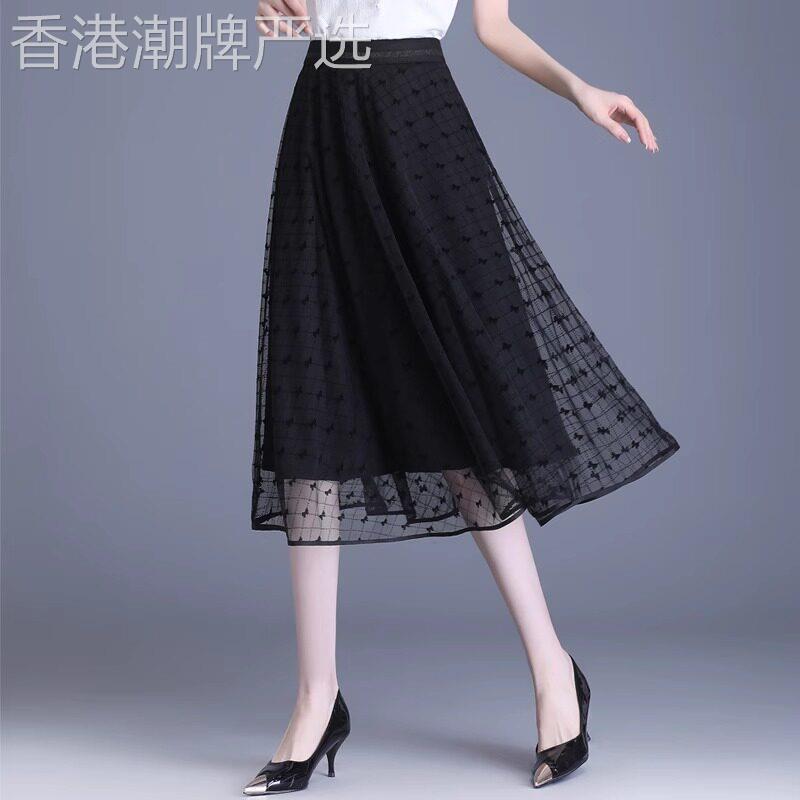潮牌薄款网纱半身裙女2025夏季新款小个子显瘦中年妈妈a字百褶裙