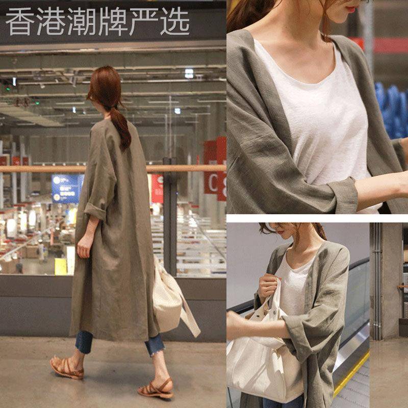 香港开衫棉麻苎麻衬衫女春宽松休闲欧货洋气中长款防晒外套欧洲站