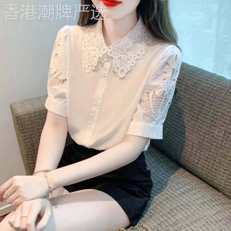 白色雪纺衬衫女2026新款夏季法式娃娃领高级感轻奢减龄洋气上衣女