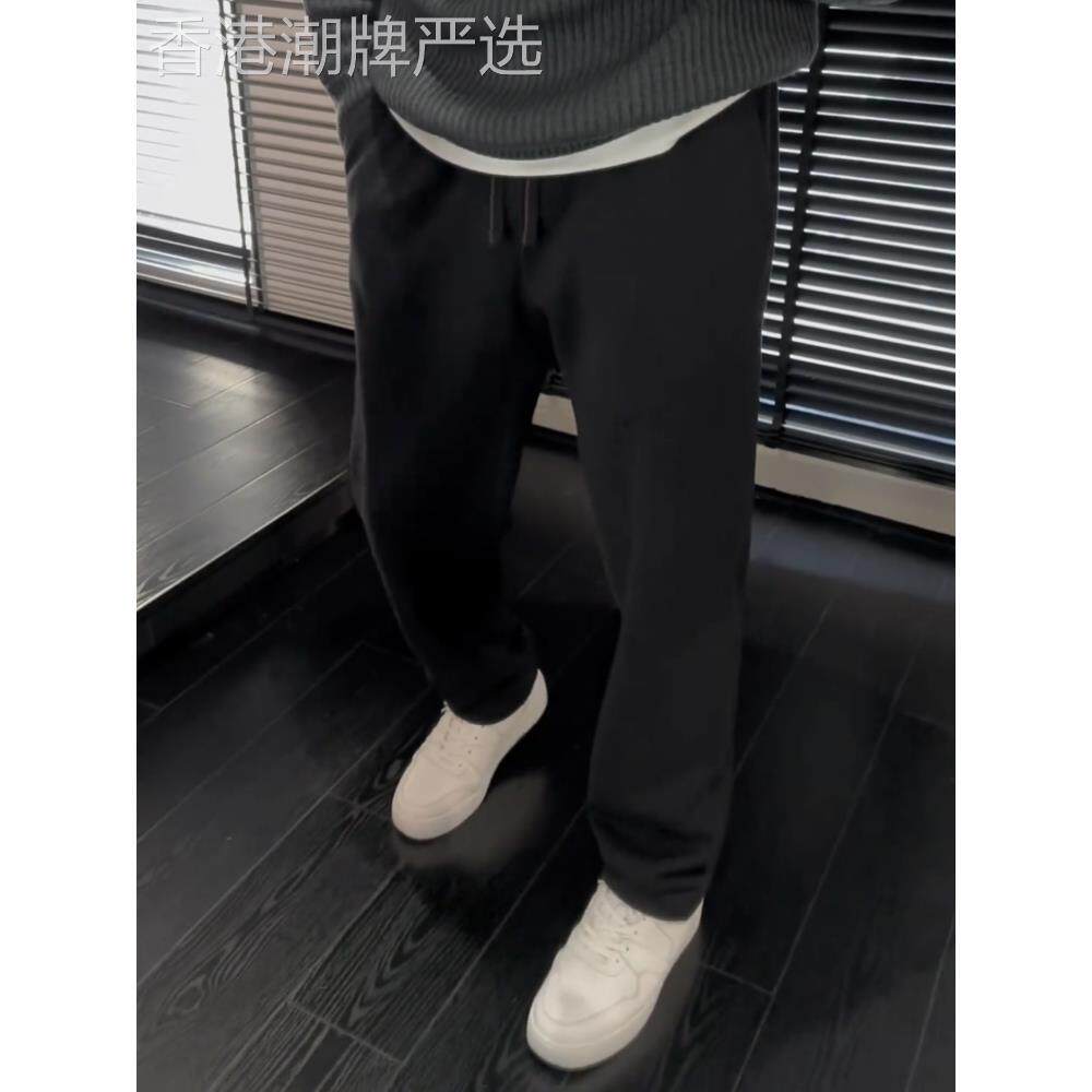 微阔直筒休闲裤男2025年秋季潮流简约百搭卫裤弹力时尚纯色运动裤