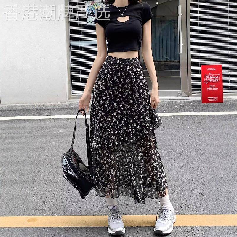 雪纺碎花半身裙女夏季2026年新款小个子高腰显瘦不规则a字蛋糕裙