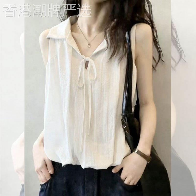 清新通勤风白色翻领无袖衬衫女夏季薄气质高级感轻盈透气外穿上衣