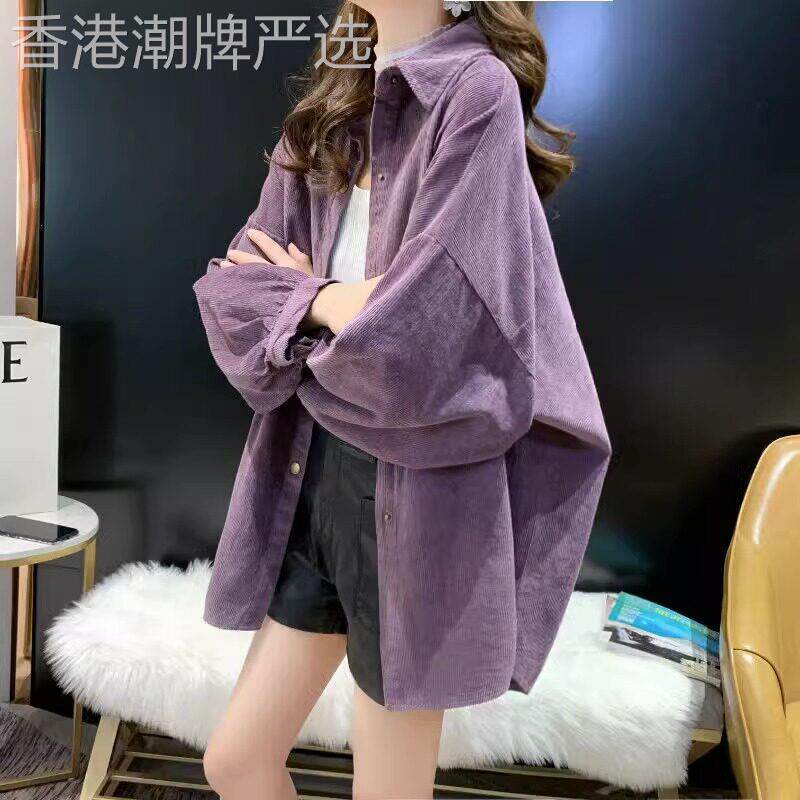 潮牌灯芯绒衬衣女2025春秋季长袖宽松慵懒上衣中长款衬衫外穿外套