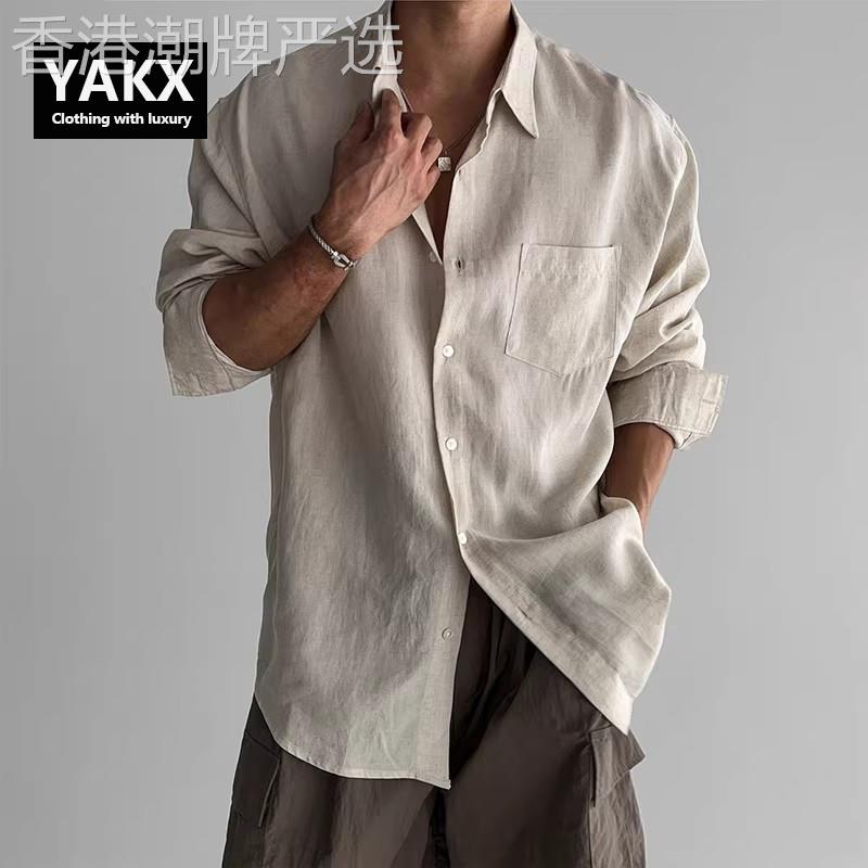 老钱风复古亚麻衬衫男士长袖早秋夏季2026新款防晒衬衫外套男款薄图片