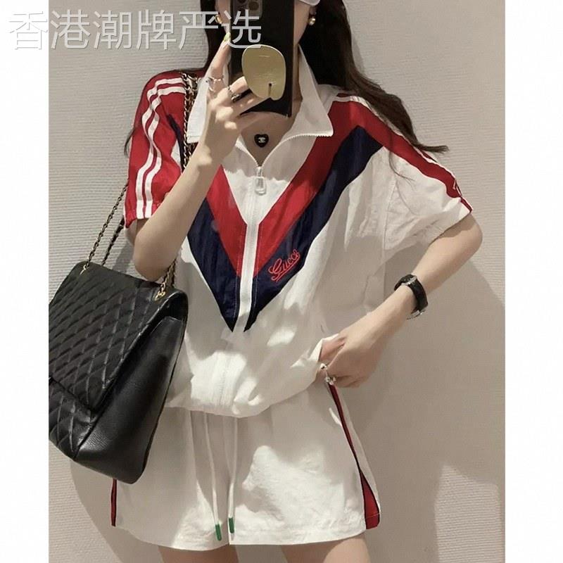 时尚防晒套装女夏季2026欧货撞色休闲薄款外套短裤运动服两件套潮