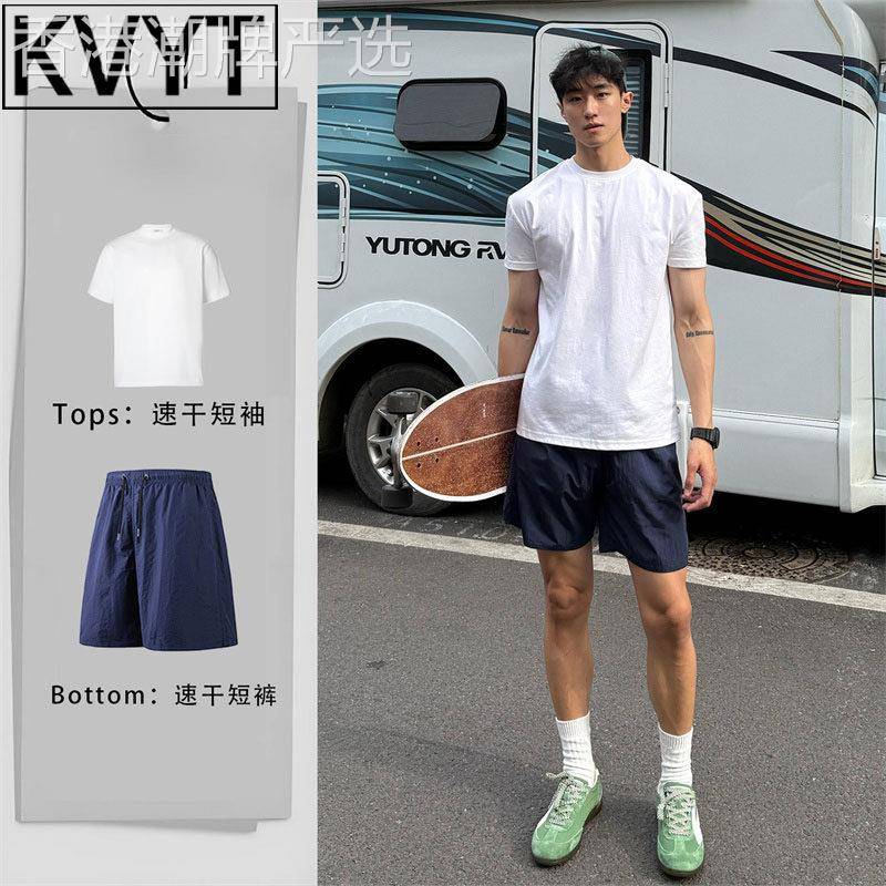 高级感2026新款夏装户外跑步速干运动套装男款正肩短袖短裤两件套