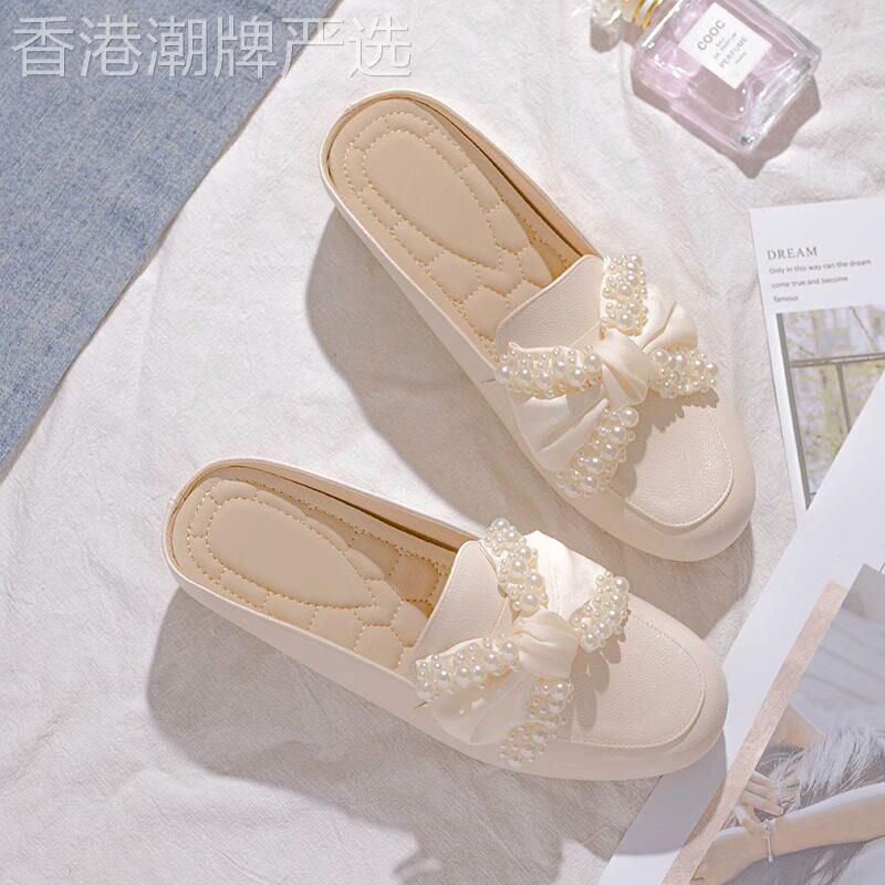 真皮内增高包头半拖鞋女2025年夏款外穿时尚穆勒鞋小个子单鞋凉拖