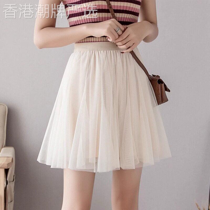 法式小个子网纱仙女裙子女2025年夏季新款高腰a字雪纺短裙百褶裙