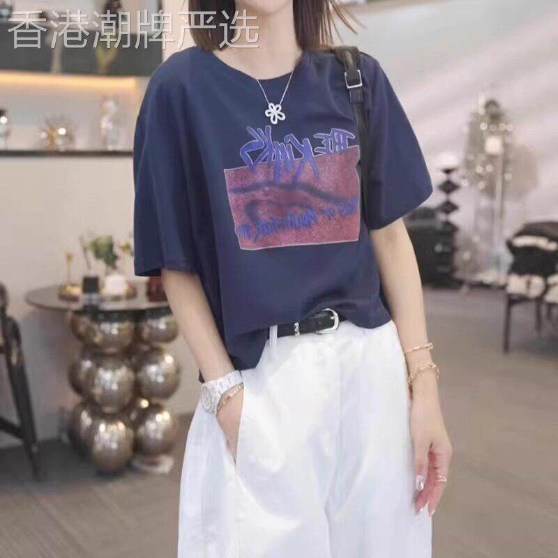 圆领短袖t恤女夏季薄款2026新款慵懒风大码短款宽松半袖体恤上衣