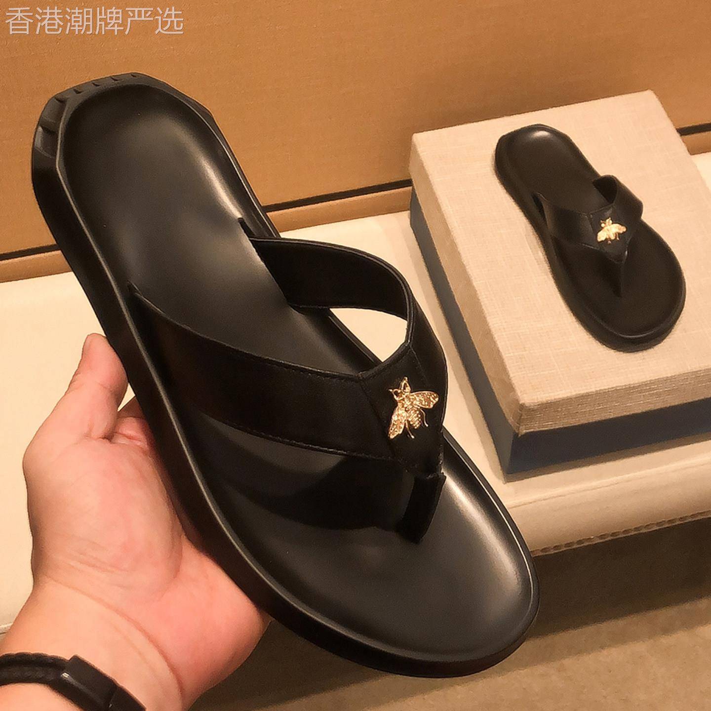高级感防滑防臭夹角平底凉拖鞋新款夏季透气人字拖男士休闲真皮拖