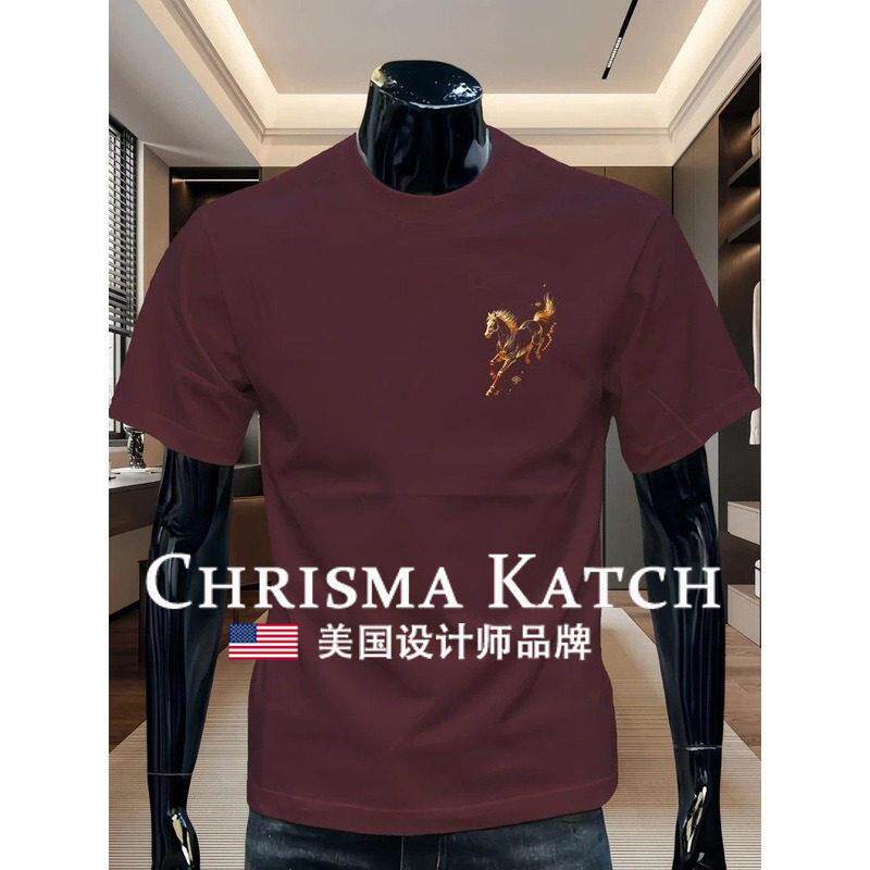 出口美国Chrisma Katch~红色t恤男短袖纯棉圆领体恤半袖上衣