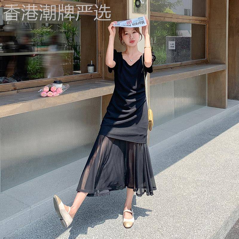 黑色法式气质洋装女夏季2025新款修身显瘦高级感超好看鱼尾裙子