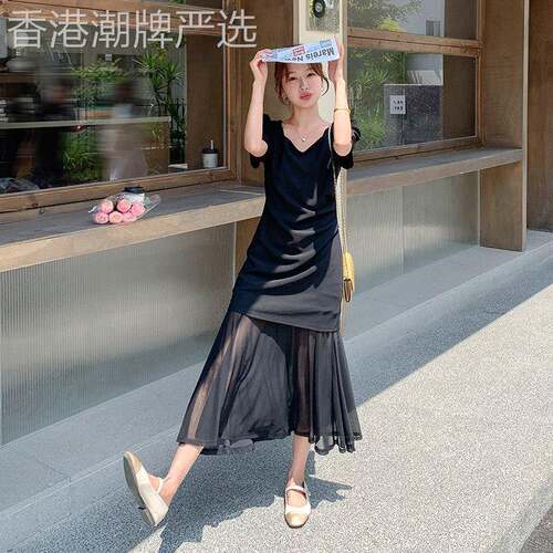 黑色法式气质洋装女夏季2025新款修身显瘦高级感超好看鱼尾裙子