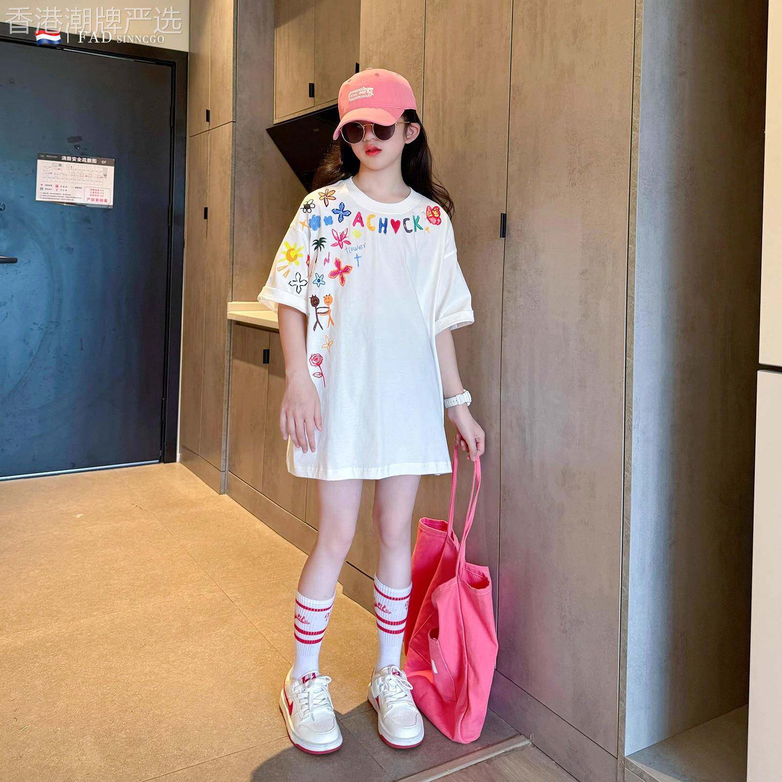 FAD SINCGO女童宽松版t恤夏季2025新款女孩洋气休闲薄款短袖上衣