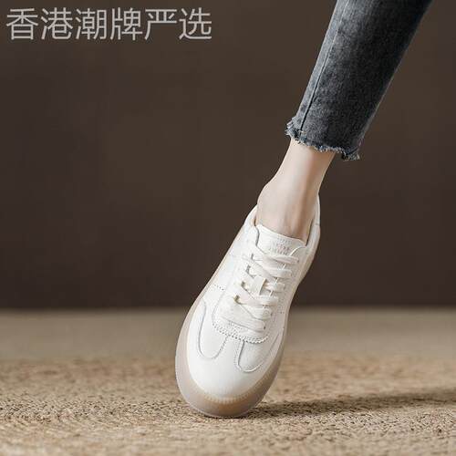 软底简约~丨ONGYSL丨厚底牛皮透气小白鞋女板鞋圆头系带休闲女鞋_