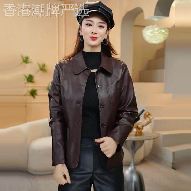 海宁真皮短款加绒皮衣女2025秋冬季通勤百搭显瘦小个子皮夹克外套