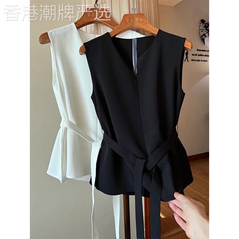 黑色西装马甲背心女春秋季外搭叠穿马夹高端白色无袖坎肩收腰上衣